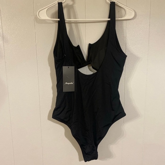 Meyeeka Womens One Piece Swimsuit V Neck Tummy Control Open Back NWT L - Picture 6 of 8